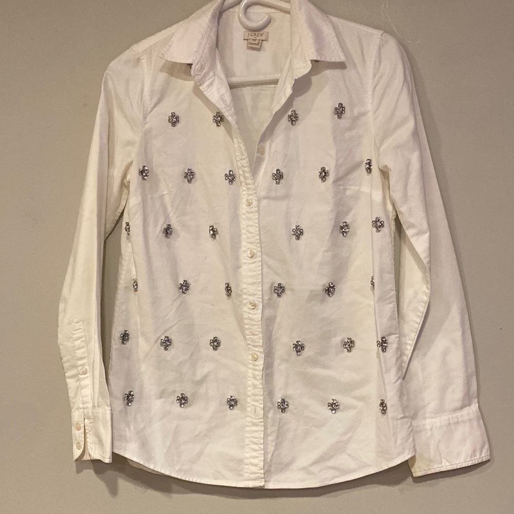 J Crew Xs Button Down Rhinestone Embellished Shirt - image 1